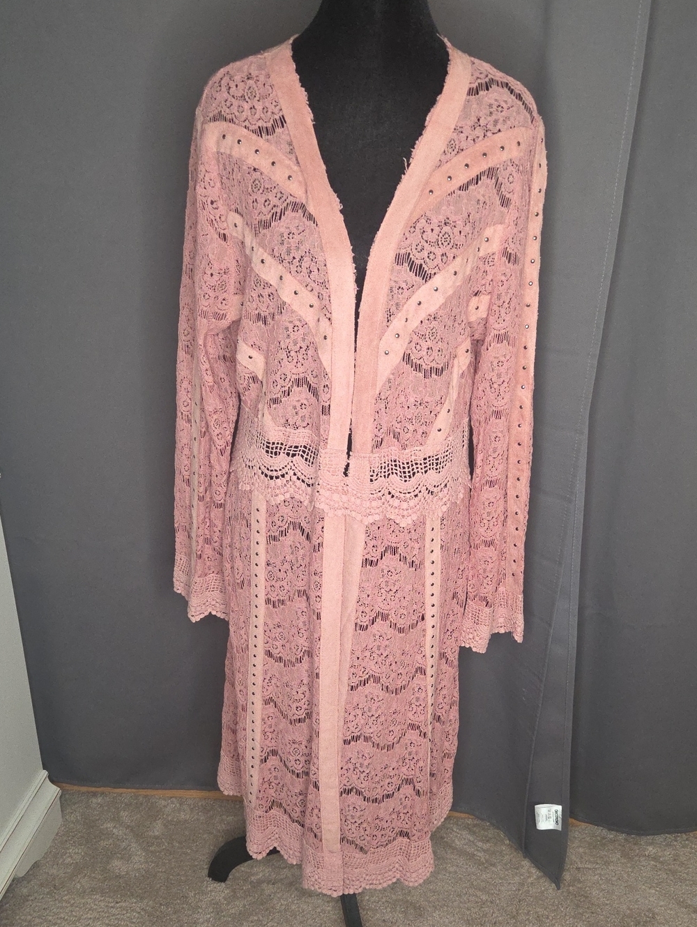 Women's Pink Lace Long Robe Jacket